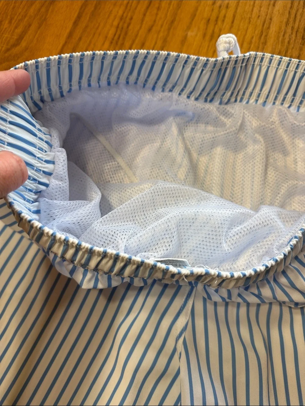 Men's Light Blue & White Striped Swim Trunks